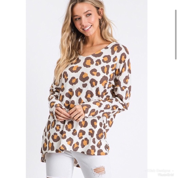 New! Leopard Print Drop Shoulder Adorable Top - Picture 3 of 8